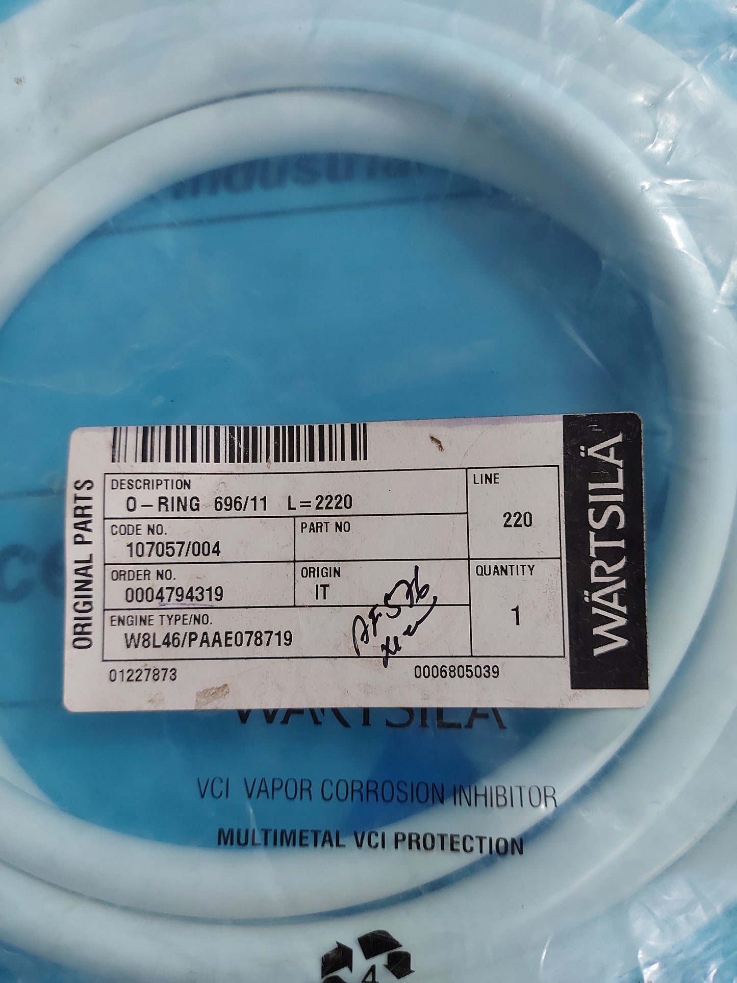 WARTSILA W8L46/PAAE078719 O-RING 696/11 L=2220