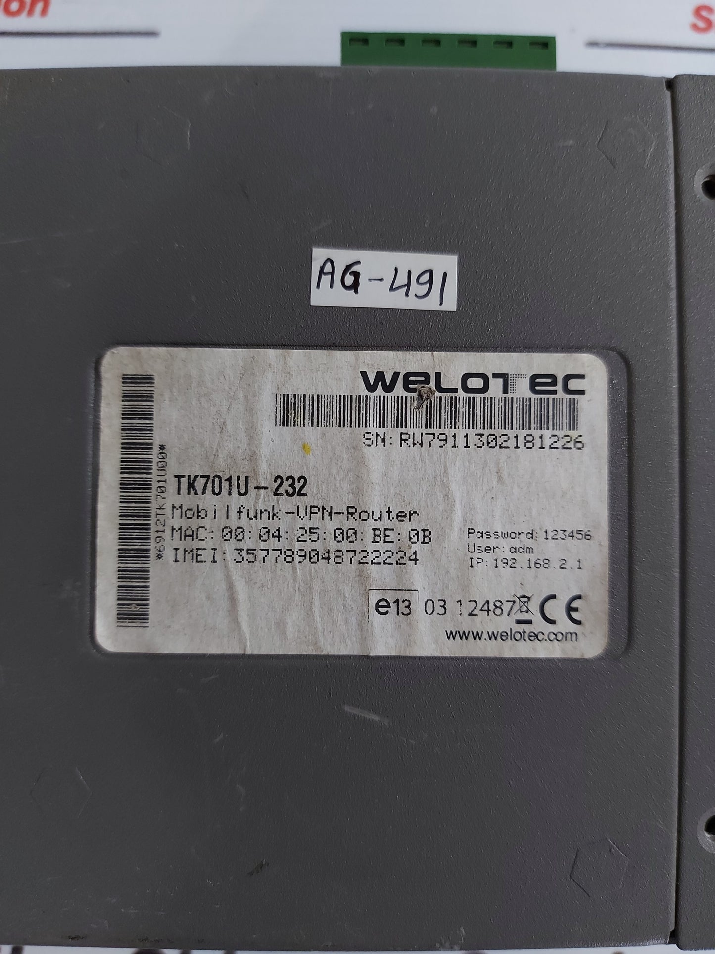 WELOTEC TK701U-232 VPN ROUTER AG491